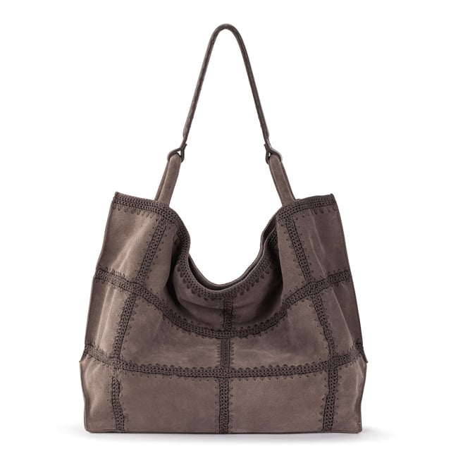 Los Feliz Large Tote - Leather - Mushroom Suede Patch