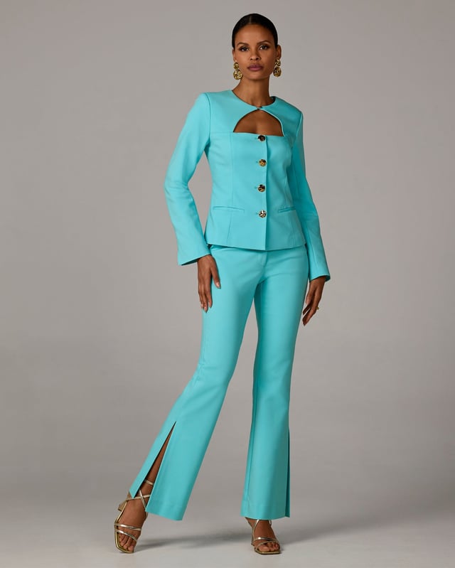 Monterey Modern Bootcut Side-Slit Trouser Pant Blue Radiance