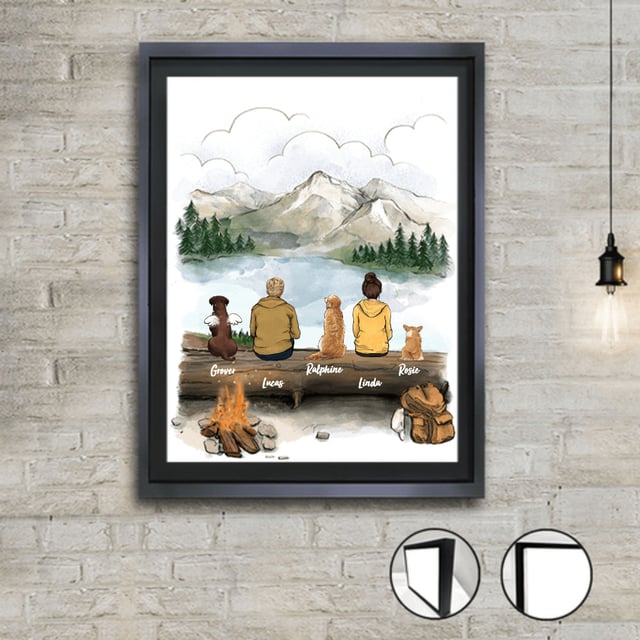 Personalized framed canvas dog & couple gifts for dog lovers - Hiking - Mountain