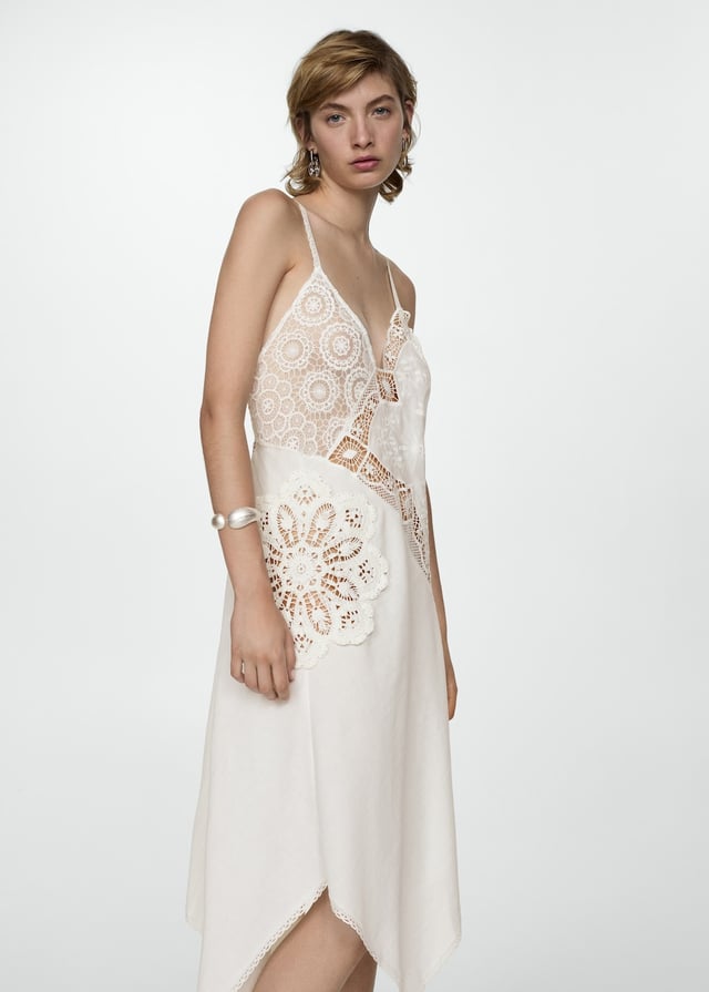 Asymmetrical dress with embroidered panels - Women | MANGO OUTLET USA