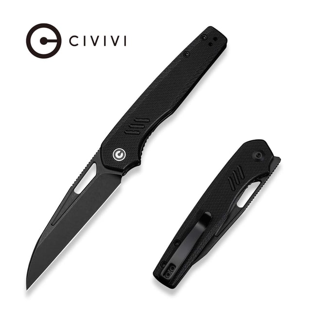 CIVIVI Guile Front Flipper & Thumb Hole Knife Black G10 Handle (3.25" Black Stonewashed 14C28N Blade) C24062B-1