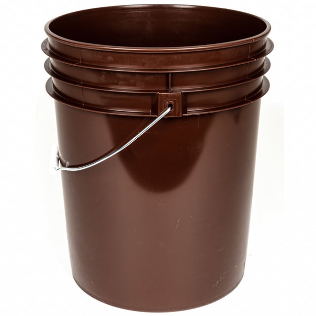 BASCO Storage Pail: 5 gal, Plastic, 11 7/8 in, 14 7/8 in Overall Ht, Round, Brown