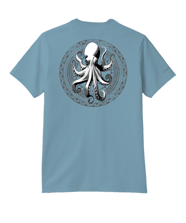 Octopus Tribal Circle - Cool Blue Short Sleeve Pima T-Shirt
