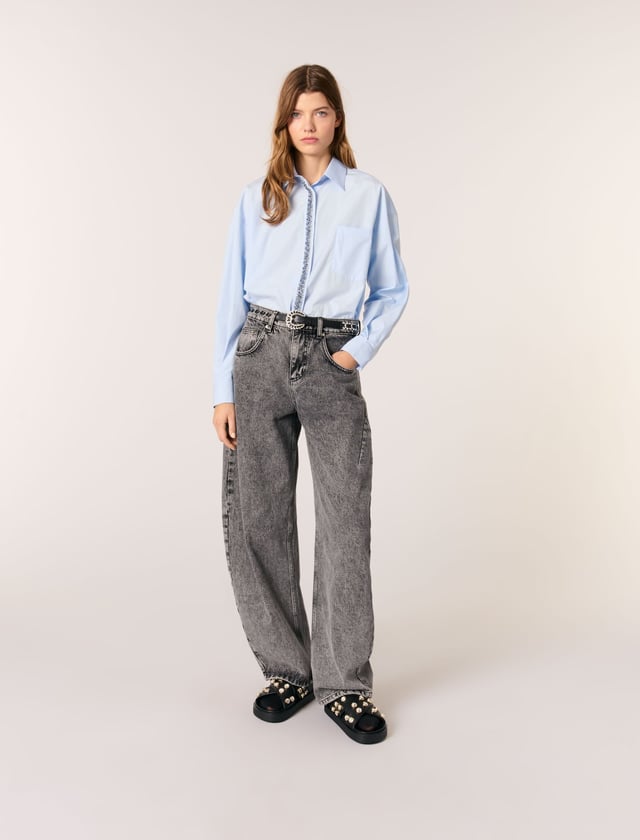 Poplin shirt with rhinestones