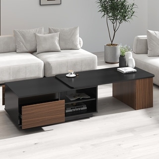 Adjustable-Length Wooden Coffee Table with Dual Storage Drawers – Spacious Rectangular Centerpiece for Living Rooms‌