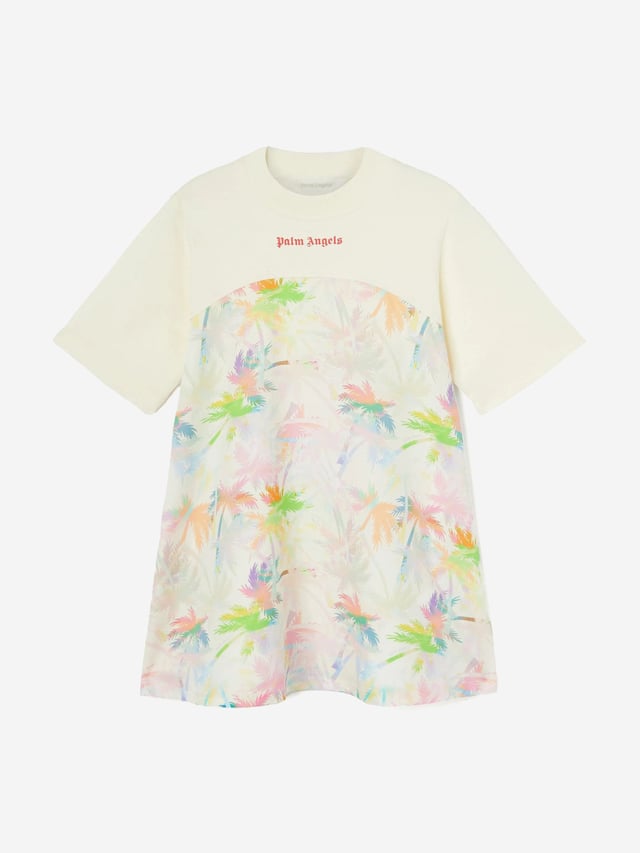 Girls AOP Palms T-Shirt Dress in Ivory