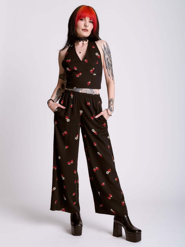 Strawberry Skull Crop Palazzo Pants