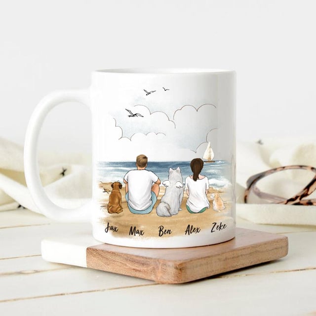 Personalized dog mug gifts for dog lovers - DOG & COUPLE - Beach - 2363