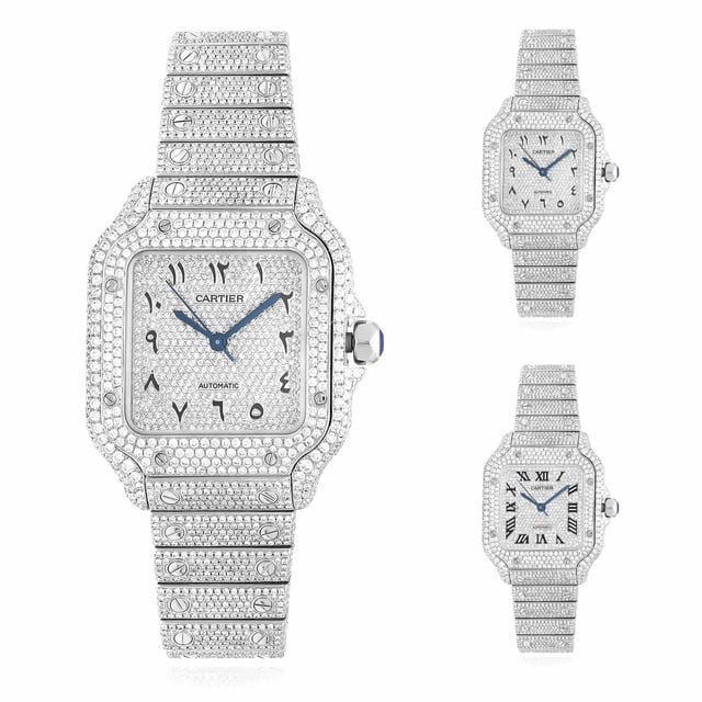Cartier Santos 35mm Diamond Stainless Steel Roman & Arabic Dial Automatic Watch