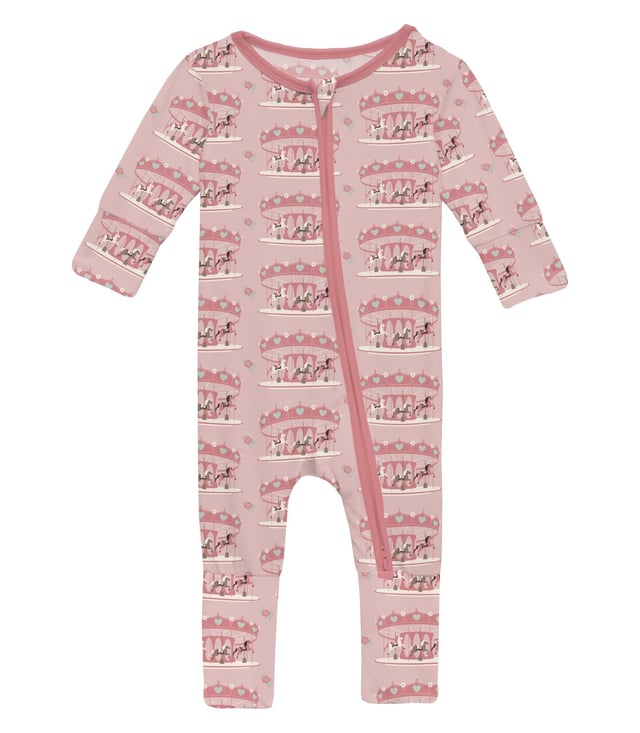 Print Convertible Coverall in Baby Rose Fair Carousel