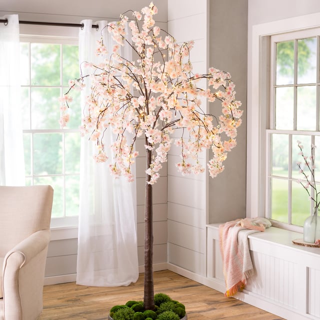 Large Lighted Faux Weeping Cherry Tree, 6'H