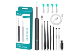 14 PCS Ear Cleaner Ear Wax Remover Camera Cleaning Removal Pick Tool with Light Scoop Black
