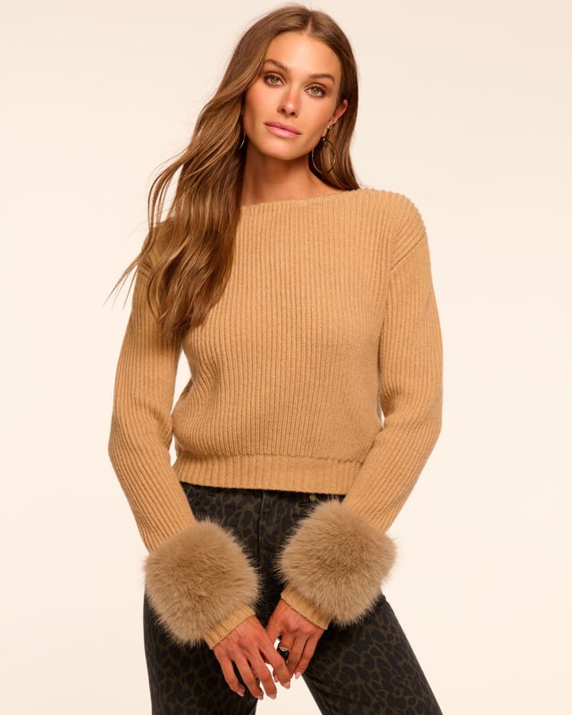 Lisa Open Back Faux Fur Trim Sweater
