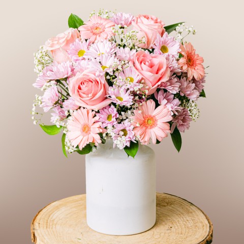Dressed in Pink: Roses and Gerberas