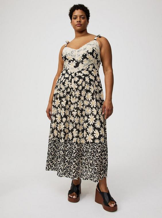 Lace-Trim Drop-Waist Maxi Dress