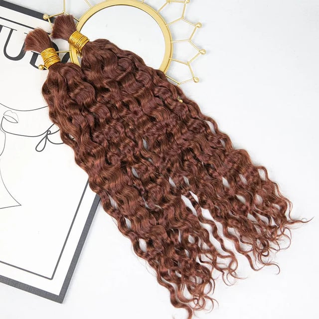 #33 Dark Auburn Water Wave Bulk Hair Extensions for Braiding