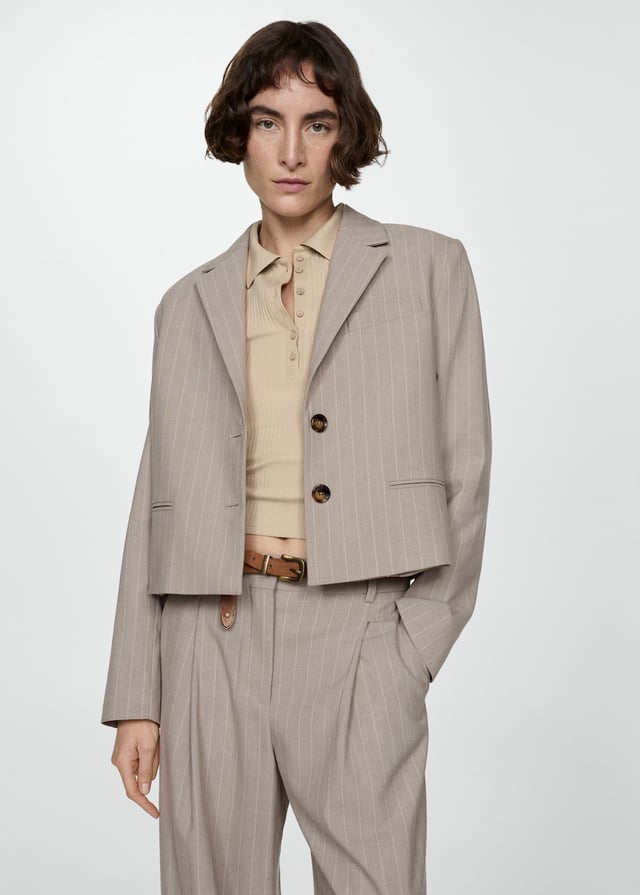 Cropped pinstripe jacket - Women | MANGO USA