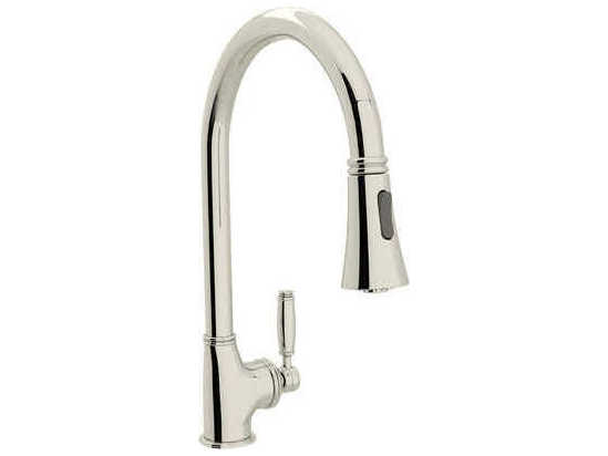 Rohl Gotham Polished Nickel High-Spout Pull-Down Kitchen Faucet with Lever Handles
