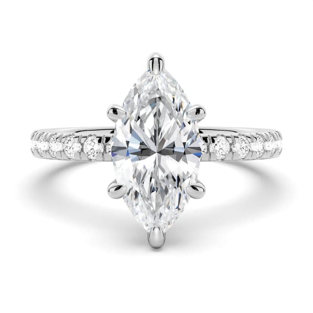 Marquise Cut Moissanite Engagement Ring With Eternity Pave Band