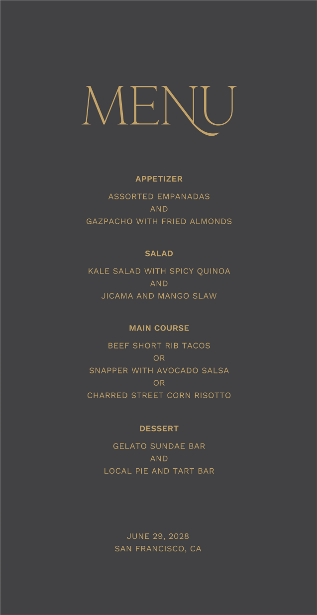 Hazeldale Menu