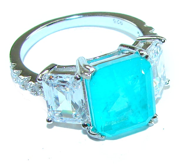 Wonderland  3.5 carat Paraiba Tourmaline .925 Sterling Silver Handcrafted Ring size 6