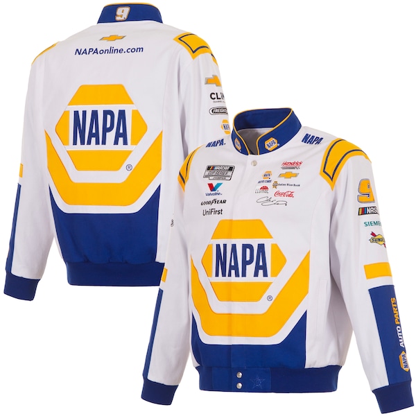 Men's Chase Elliott JH Design White/Royal NAPA Full-Snap Twill Uniform Jacket