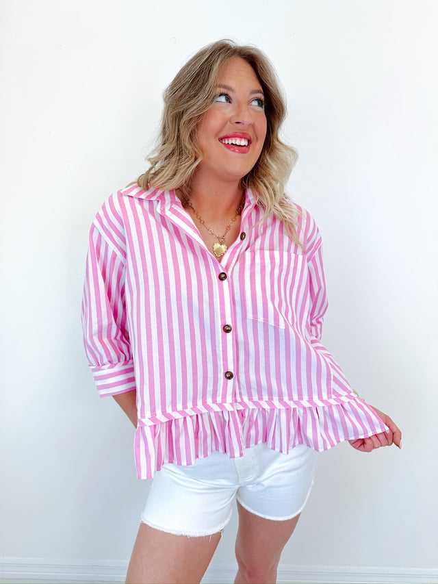Candy Stripe Ruffle Hem Shirt