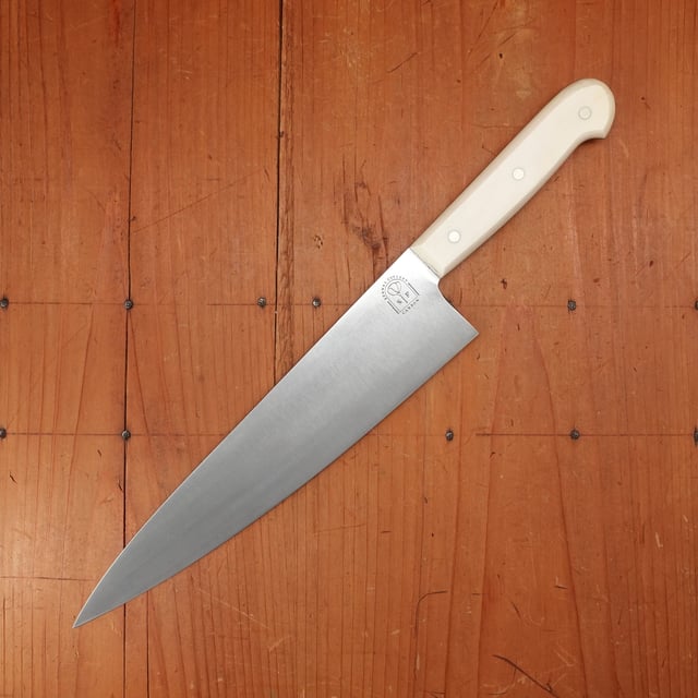 Bernal Cutlery Hand Forged 9" Plate Semelle Chef Knife 52100 Nickel Corby Bolts Antique Bone Handle
