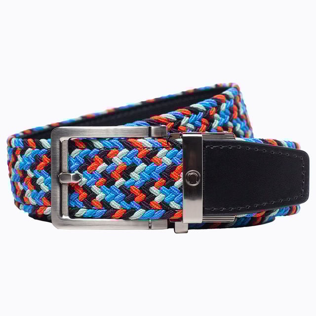 Braided Blue, Red & Grey Golf Ratchet Belt 1.38" [35mm]