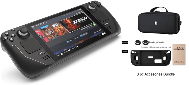 Valve Steam Deck 1TB Upgraded Handheld Gaming Console with Carring case, 1280 x 800 LCD Display  Silicone Soft Cover Protector & Joystic Cap & Tempered Glass Film Bundle