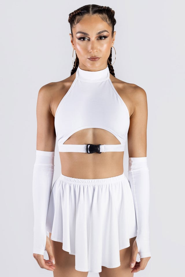 White Pleated Rave Skirt Set