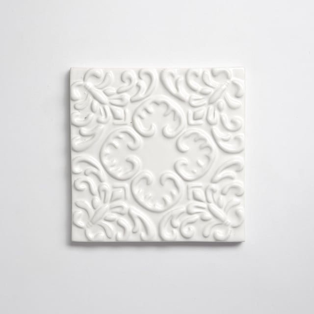 Tulum White Glossy Baroque Ceramic Accent Tiles 6x6