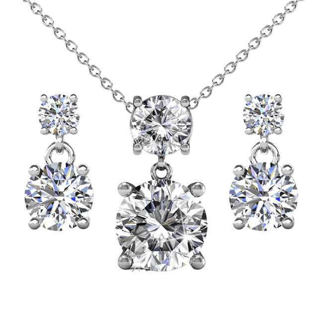 Jasmine 18k White Gold Plated Necklace and Earrings Jewelry Set with Swarovski Crystals
