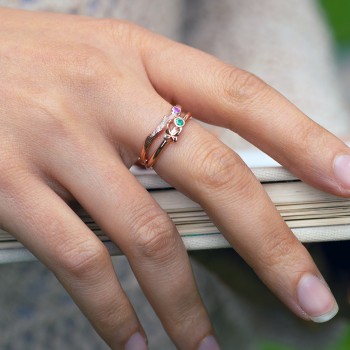 Organic Twig Textured Band with Gemstone