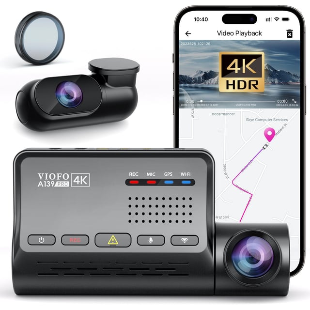 VIOFO 4K HDR Dash Cam Front and Rear A139 Pro 2CH , STARVIS 2 IMX678 Sensor, Super Night Vision, Ultra HD 4K + 1080P Dashcam