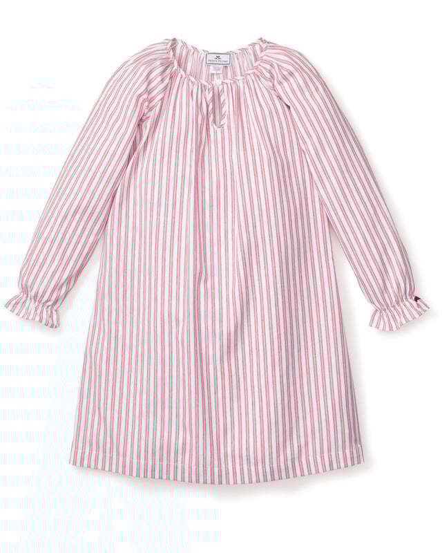 Girl's Twill Delphine Nightgown in Antique Red Ticking