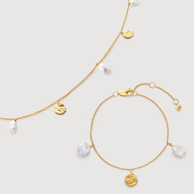 Capri Keshi Pearl Station Necklace and Bracelet Set