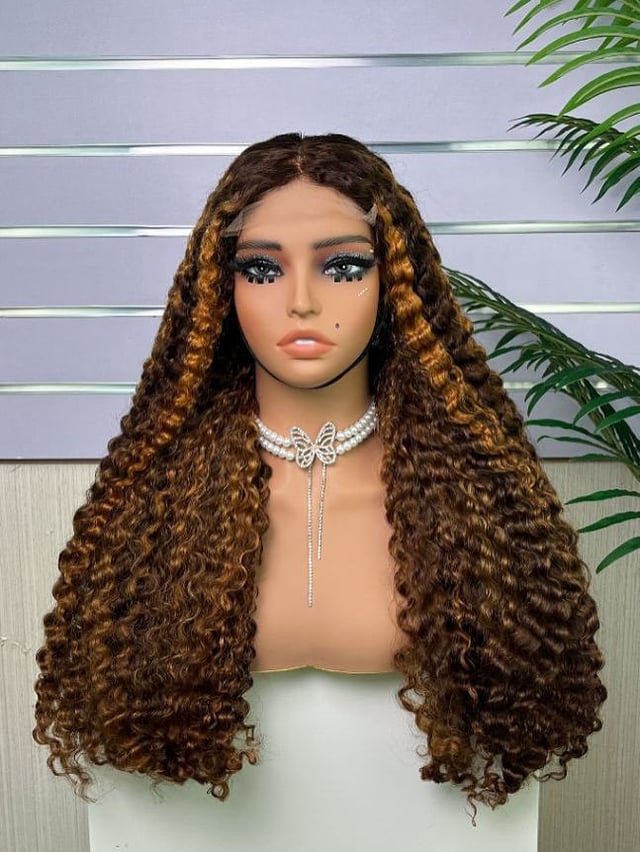 4X4/13x4 Transparent Lace Wig 250% Burmese Curly Human Hair Wig Highlight