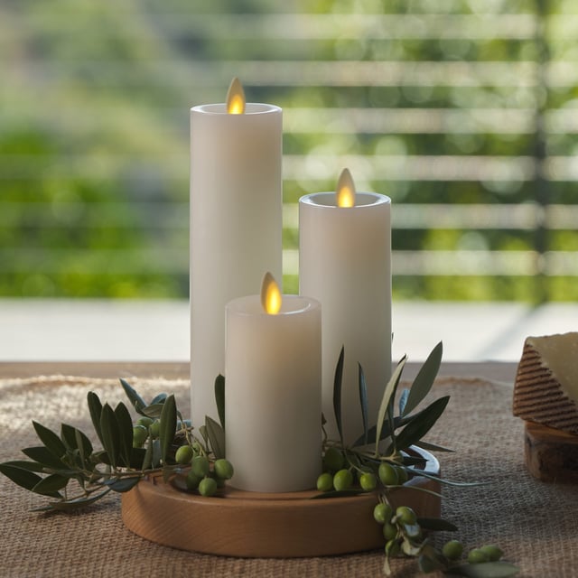 White Flameless Candle Slim Pillar - Recessed Top
