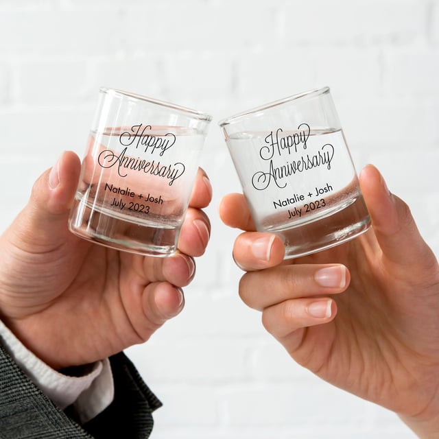 Personalized 12 or 16 oz. Mason Jar Drinking Glass Favor - Anniversary | More Occasions