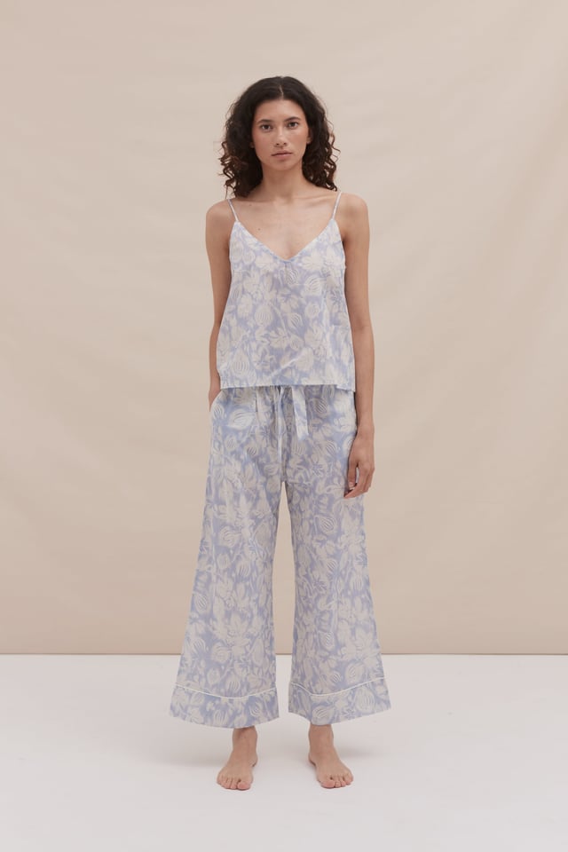 Cami Top and Wide Leg Trouser Set Alma Fig Print Blue