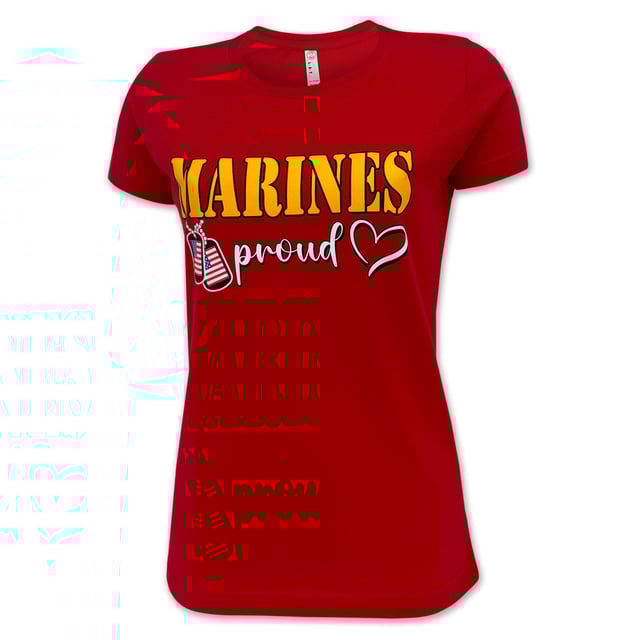 Marines Proud Ladies Dog Tag T-Shirt (Red)
