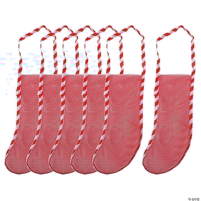 12 Bulk 50 Pc. Red Mesh Plastic Christmas Stockings with Carry Strap