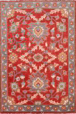 Handmade Red Floral Kazak Oriental Accent Rug 2x3
