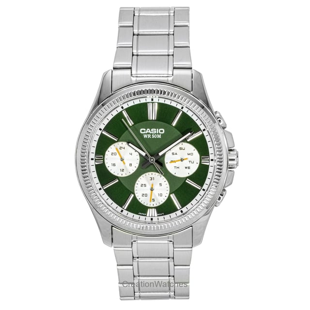 Casio Enticer Analog Stainless Steel Green Dial Quartz MTP-1375D-3 Men's Watch