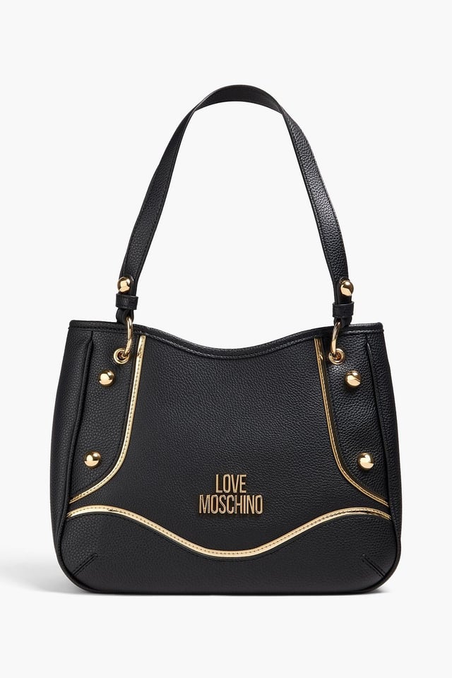 Studded pebbled-leather shoulder bag - black - One Size