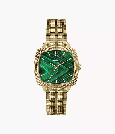 Nick Jonas x Fossil Machine Luxe Malachite Three-Hand Gold-Tone Stainless Steel Watch