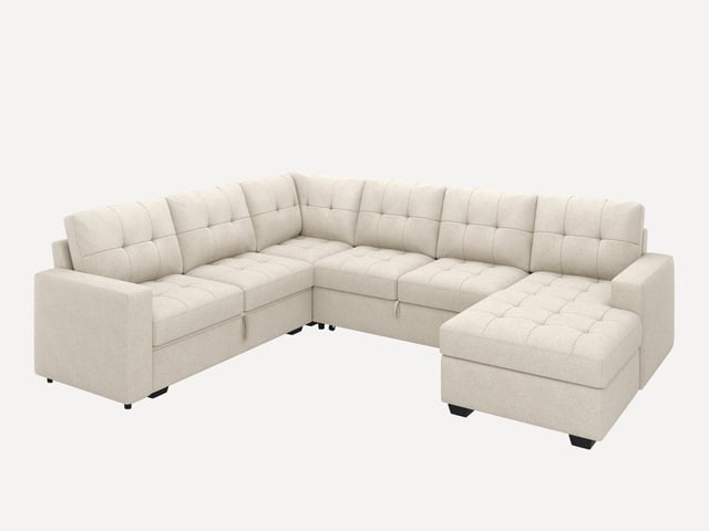 HONBAY 6-Piece Polyester Sleeper Sectional Sofa With Storage Space