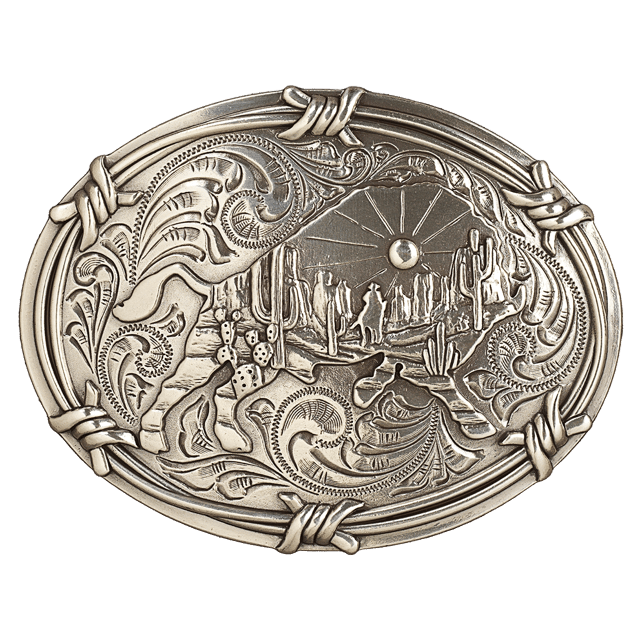 Nocona Oval Buckle Barbed Wire Buffalo Antique Silver 37908