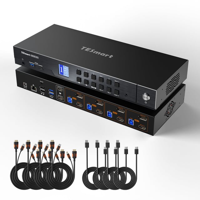HDMI 2.1 & DP 1.4 Dual 4K144Hz KVM Switch Gaming Dock for 4 PCs & 2 Monitors, w/ ADI Chip, EDID, VRR, FVA, ALLM, and Dynamic HDR